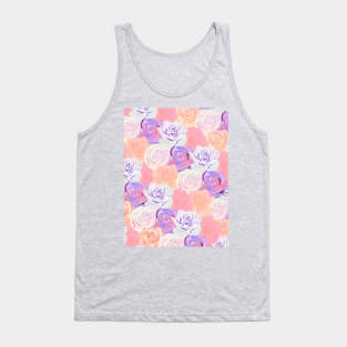 Peach, Pink and Purple, Floral Roses Pattern Tank Top